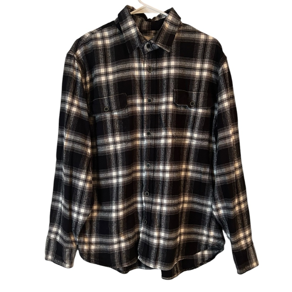 Jachs Heavy Flannel Shirt Men’s XL Black White Plaid Long Sleeve Casual Workwear
